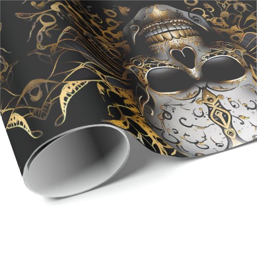 Ingewikkelde Goud Glimlachende Tribal schedel Cadeaupapier (Rol Hoek)