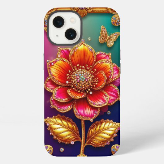 Ingewikkelde Gouden Bloemkunst iPhone Hoesje (Achterkant)