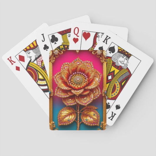 Ingewikkelde Gouden Bloemkunst Pokerkaarten (Achterkant)