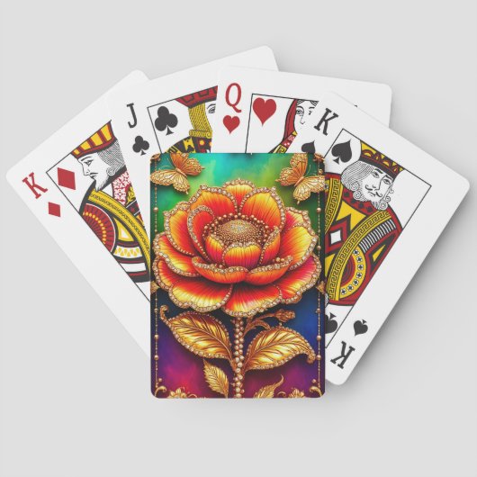 Ingewikkelde Gouden Bloemkunst Pokerkaarten (Achterkant)
