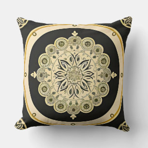 Ingewikkelde gouden mandala-ontwerp kussen