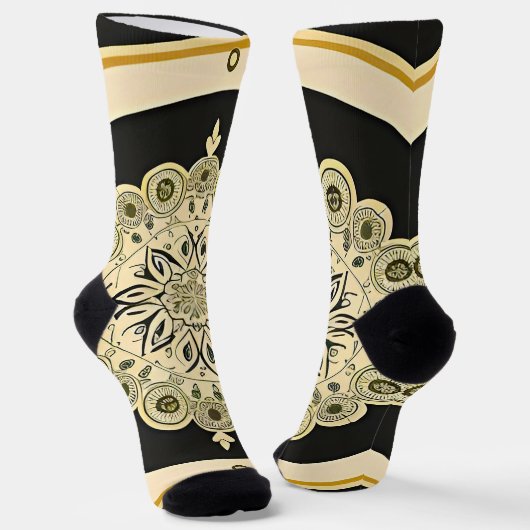 Ingewikkelde gouden mandala-ontwerp sokken (Gebogen)