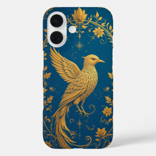 Ingewikkelde gouden vogel motief met bloemenpatron iPhone 16 hoesje