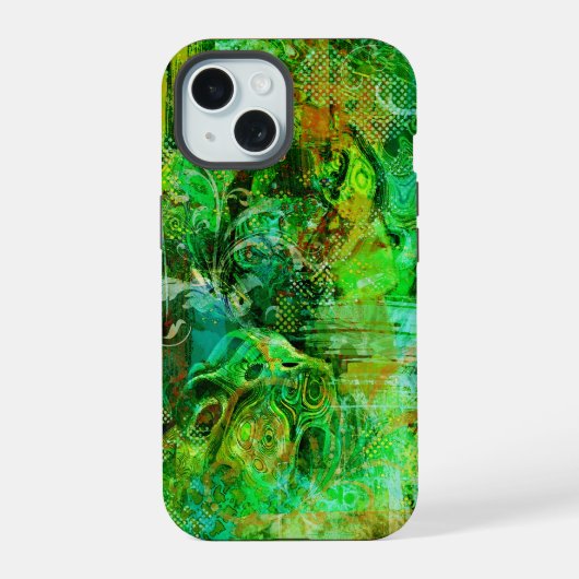 Ingewikkelde groene texturen iPhone 15 case (Achterkant)