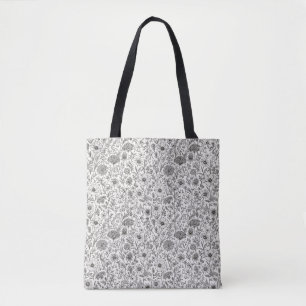 Ingewikkelde handgetekende wilde bloeminktunst tote bag