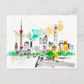 Ingewikkelde inkt kunstwerk Shanghai Skyline bij T Briefkaart (Voorkant)