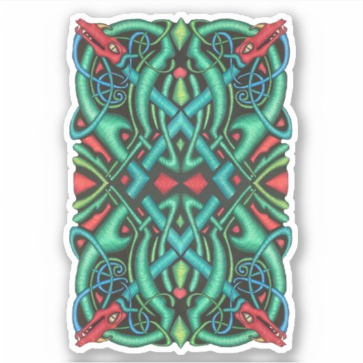 Ingewikkelde Keltische Dragon Knot Jewel Tone Kleu Sticker (Voorkant)