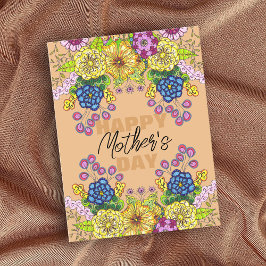 Ingewikkelde Kleurrijke Bloemen Foliage Moederdag Briefkaart