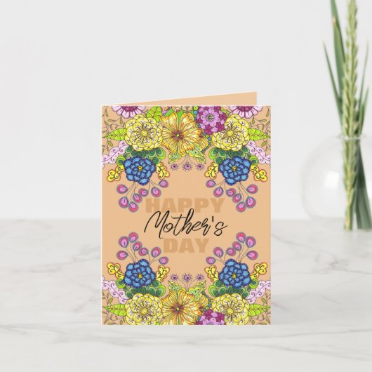 Ingewikkelde Kleurrijke Bloemen Foliage Moederdag Kaart (Voorkant)