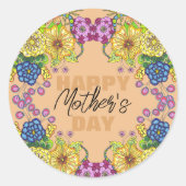 Ingewikkelde Kleurrijke Bloemen Foliage Moederdag Ronde Sticker (Voorkant)