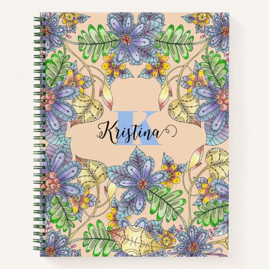 Ingewikkelde Kleurrijke Bloemen Naam en Initiaal L Notitieboek (Voorkant)