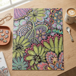 Ingewikkelde Kleurrijke Bloemrijke Doodle Kunstpat Legpuzzel