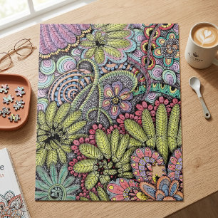 Ingewikkelde Kleurrijke Bloemrijke Doodle Kunstpat Legpuzzel