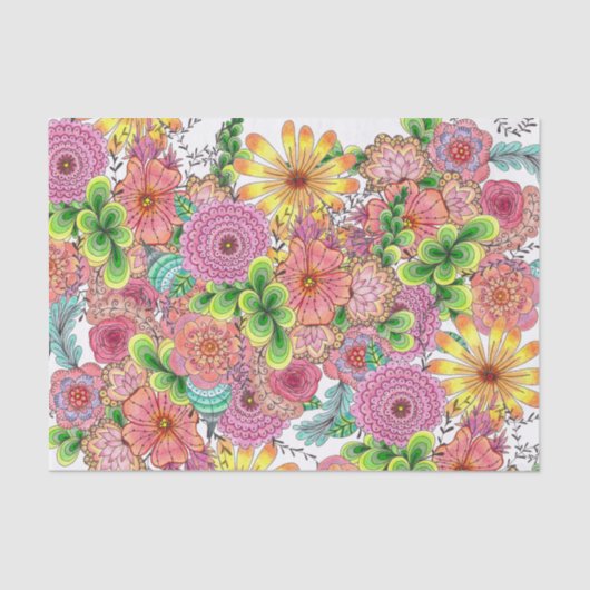 Ingewikkelde levendige kleurrijke artistieke bloem tissuepapier (Voorkant)