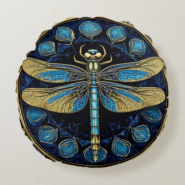 Ingewikkelde Libelle Kunst Rond Kussen (Voorkant)