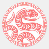 Ingewikkelde lichtrode slang Chinees Nieuwjaar Ronde Sticker (Voorkant)