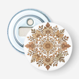 Ingewikkelde Mandala Bloemige Bruine Tinten Kunst Button Flesopener