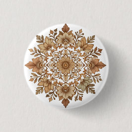 Ingewikkelde Mandala Bloemige Bruine Tinten Kunst Ronde Button 3,2 Cm