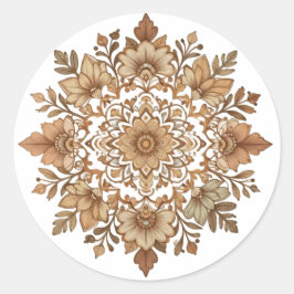 Ingewikkelde Mandala Bloemige Bruine Tinten Kunst Ronde Sticker