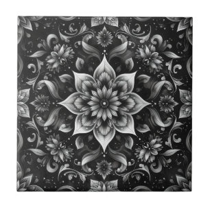Ingewikkelde monochrome bloemige Tegel Tegeltje
