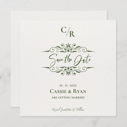 Ingewikkelde ontwerp Monogram Trouwen Save the Dat (Voorkant / Achterkant)
