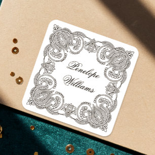 Ingewikkelde Paisley Gepersonaliseerde Naamlabels  Vierkante Sticker