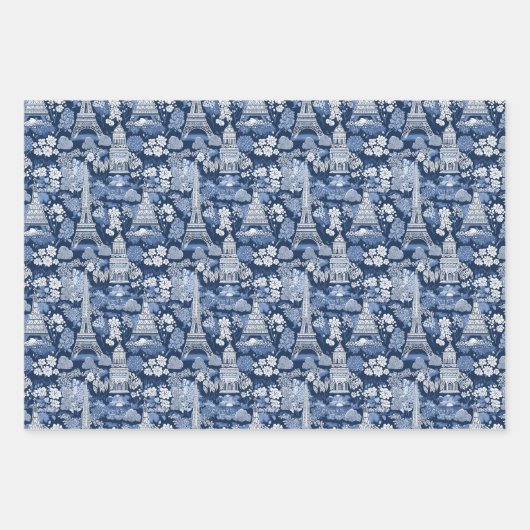 Ingewikkelde Parijse Blauwe Toile patterned Inpakpapier Vel (Voorkant 2)