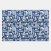 Ingewikkelde Parijse Blauwe Toile patterned Inpakpapier Vel (Voorkant)