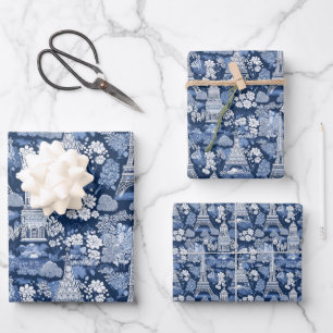 Ingewikkelde Parijse Blauwe Toile patterned Inpakpapier Vel