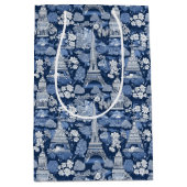 Ingewikkelde Parijse Blauwe Toile patterned Medium Cadeauzakje (Voorkant)