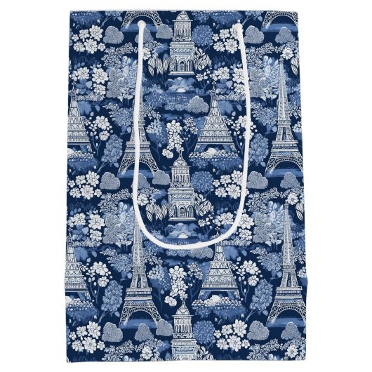 Ingewikkelde Parijse Blauwe Toile patterned Medium Cadeauzakje (Achterkant)