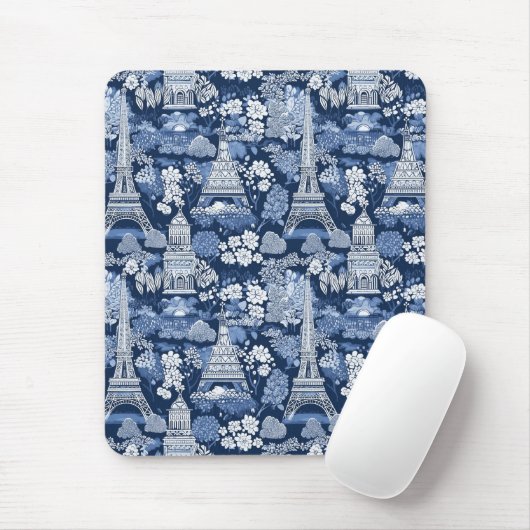 Ingewikkelde Parijse Blauwe Toile patterned Muismat (Met muis)