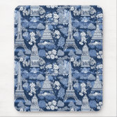 Ingewikkelde Parijse Blauwe Toile patterned Muismat (Voorkant)