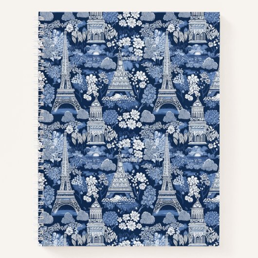 Ingewikkelde Parijse Blauwe Toile patterned Notitieboek (Voorkant)