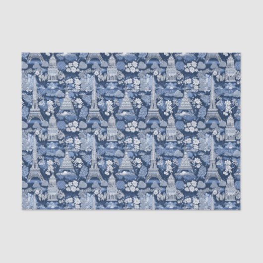 Ingewikkelde Parijse Blauwe Toile patterned Tissuepapier (Voorkant)