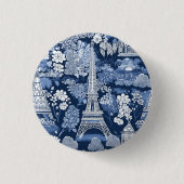 Ingewikkelde Parijse Eiffeltoren Blauwe Toile badg Ronde Button 3,2 Cm (Voorkant)