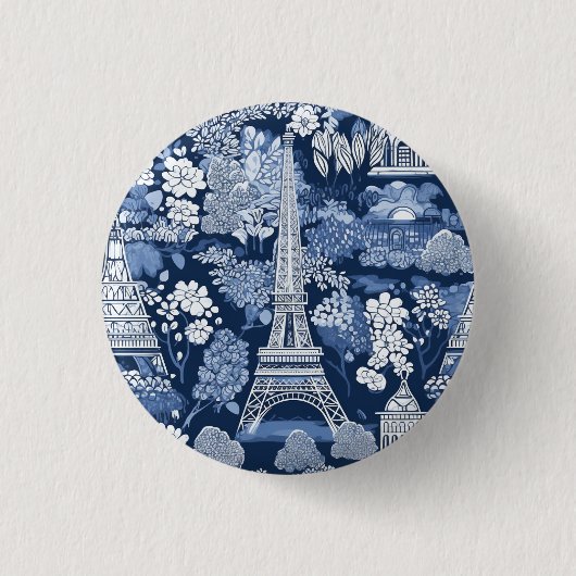 Ingewikkelde Parijse Eiffeltoren Blauwe Toile badg Ronde Button 3,2 Cm (Voorkant)