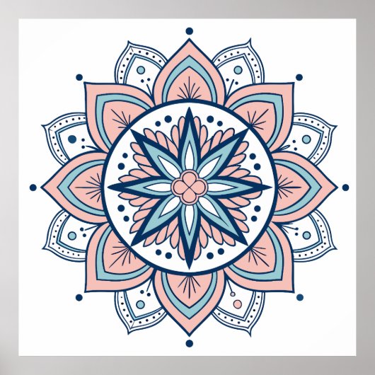 Ingewikkelde pastelbloem Mandala Poster (Voorkant)