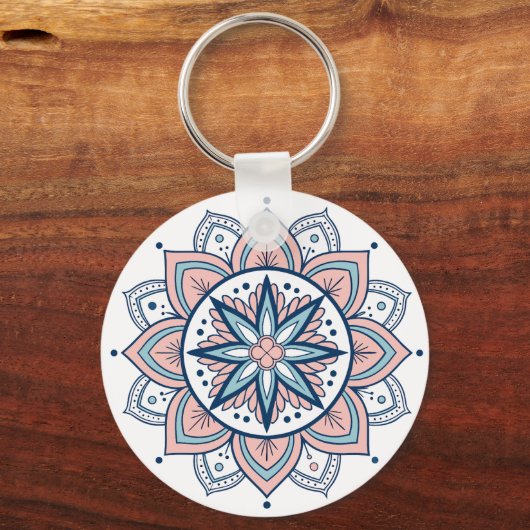 Ingewikkelde pastelbloem Mandala Sleutelhanger (Voorkant)