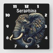 Ingewikkelde pattereerde olifantenkunst vierkante klok (Voorkant)