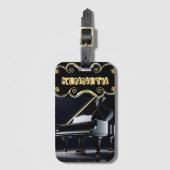 Ingewikkelde pianokunst op strak zwart bagagelabel (Voorkant (verticaal))