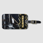 Ingewikkelde pianokunst op strak zwart bagagelabel (Voorkant (horizontaal))