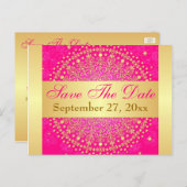 Ingewikkelde PInk, Gold Scrolls Save the Date Kaar Aankondigingskaart (Voorkant / Achterkant)