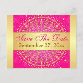 Ingewikkelde PInk, Gold Scrolls Save the Date Kaar Aankondigingskaart