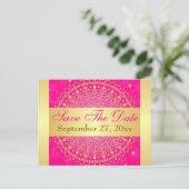 Ingewikkelde PInk, Gold Scrolls Save the Date Kaar Aankondigingskaart (Staand voorkant)