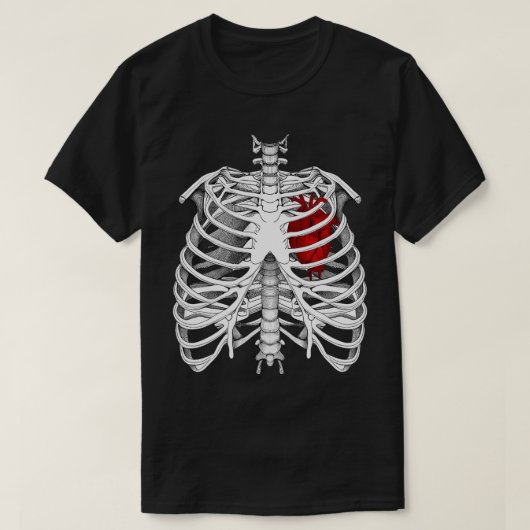 Ingewikkelde ribbenkast en hart illustratie t-shirt (Design voorkant)