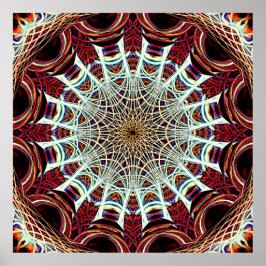 Ingewikkelde Rode Beige Geometrische Web Mandala A Poster