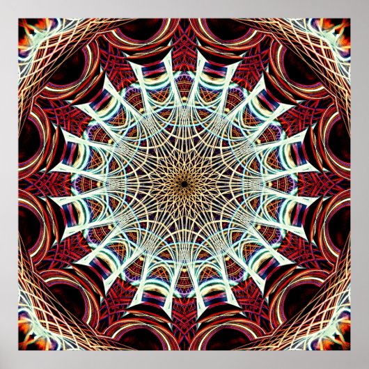 Ingewikkelde Rode Beige Geometrische Web Mandala A Poster (Voorkant)
