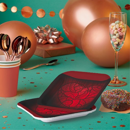 Ingewikkelde rode mandala hart romantische boho pa papieren bordje