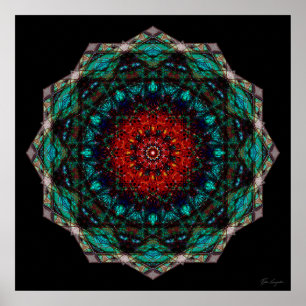Ingewikkelde rode turkooizen geometrische mandala- poster